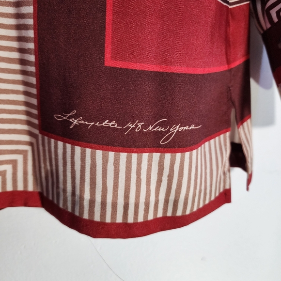 Lafayette 148 Red and Brown Geometric Patterned Shirt Sze Small - Picture 7 of 9